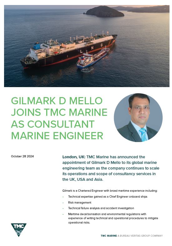 GILMARK D MELLO JOINS TMC MARINE AS CONSULTANT MARINE ENGINEER