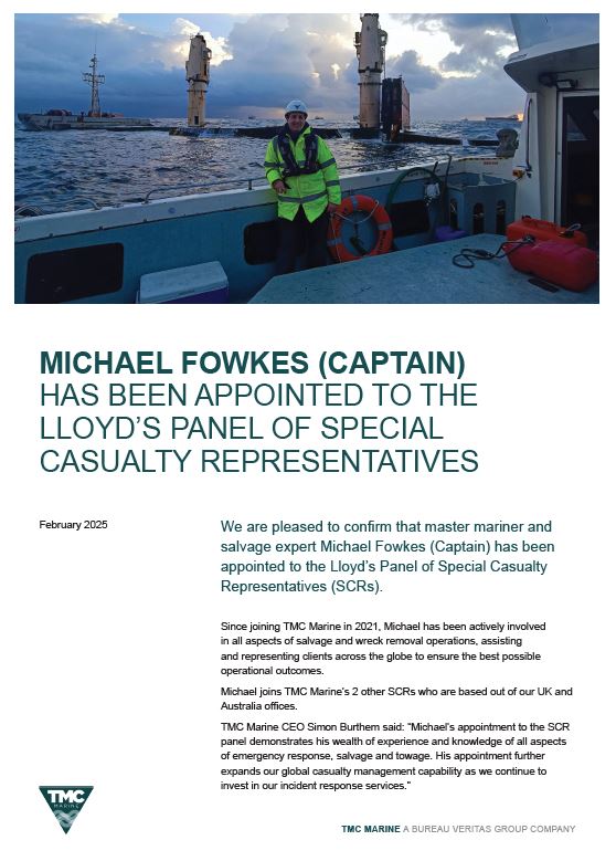 MICHAEL FOWKES (CAPTAIN) HAS BEEN APPOINTED TO THE LLOYD’S PANEL OF SPECIAL CASUALTY REPRESENTATIVES